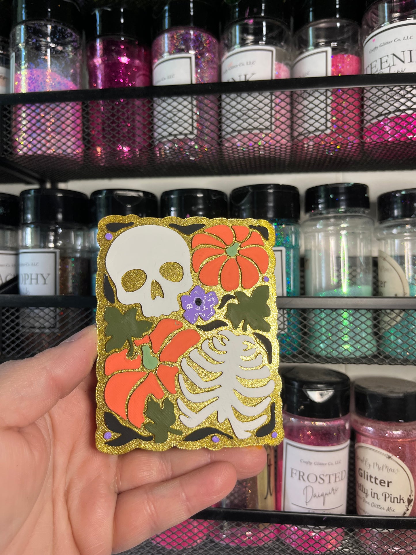 Retro Skull with Pumpkins & Flowers Mold