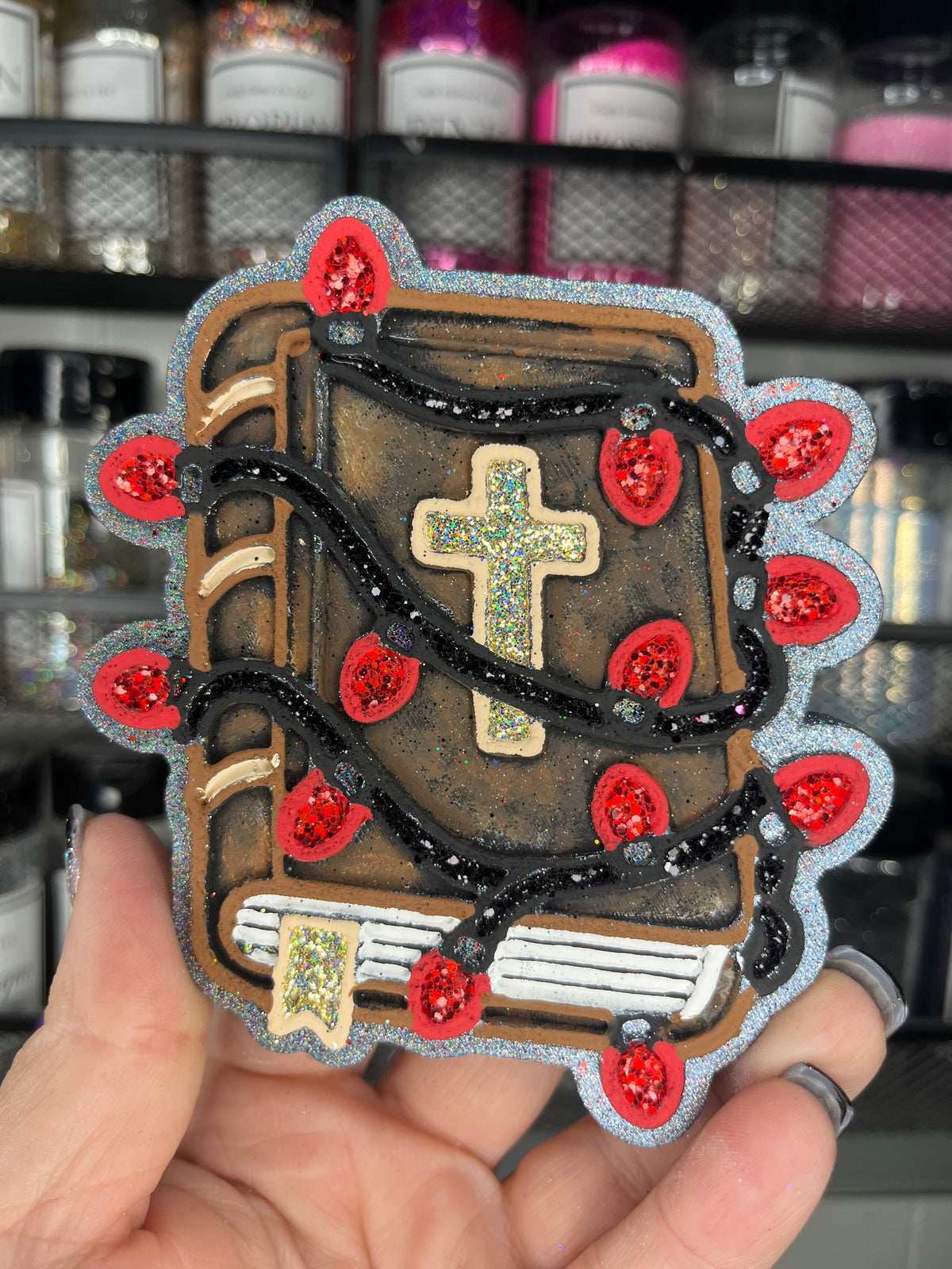 Bible with Christmas Lights Freshie