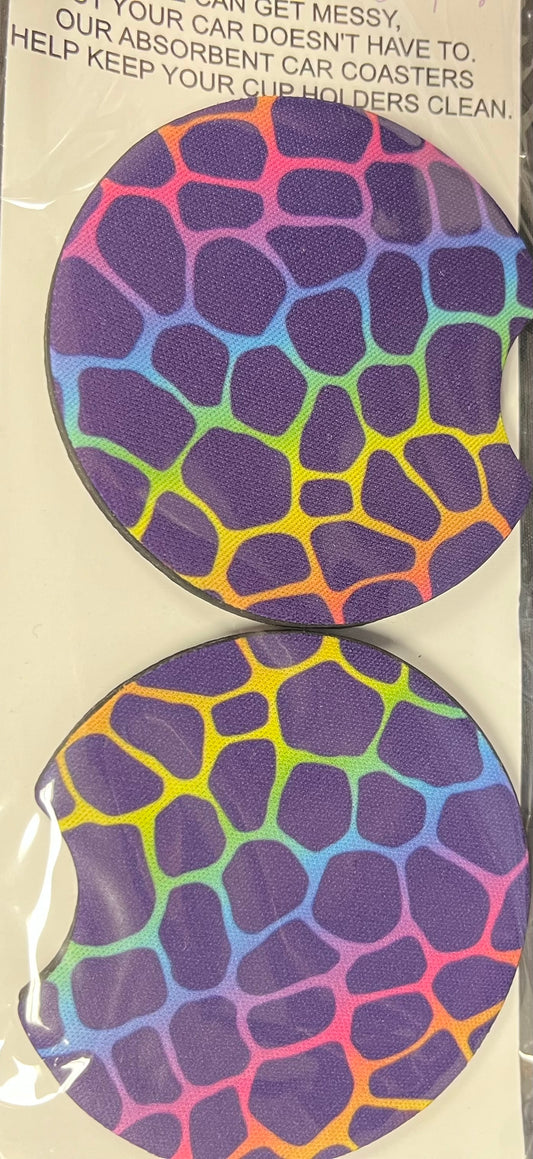 Colorful Giraffe Print Car Coaster 2 pack
