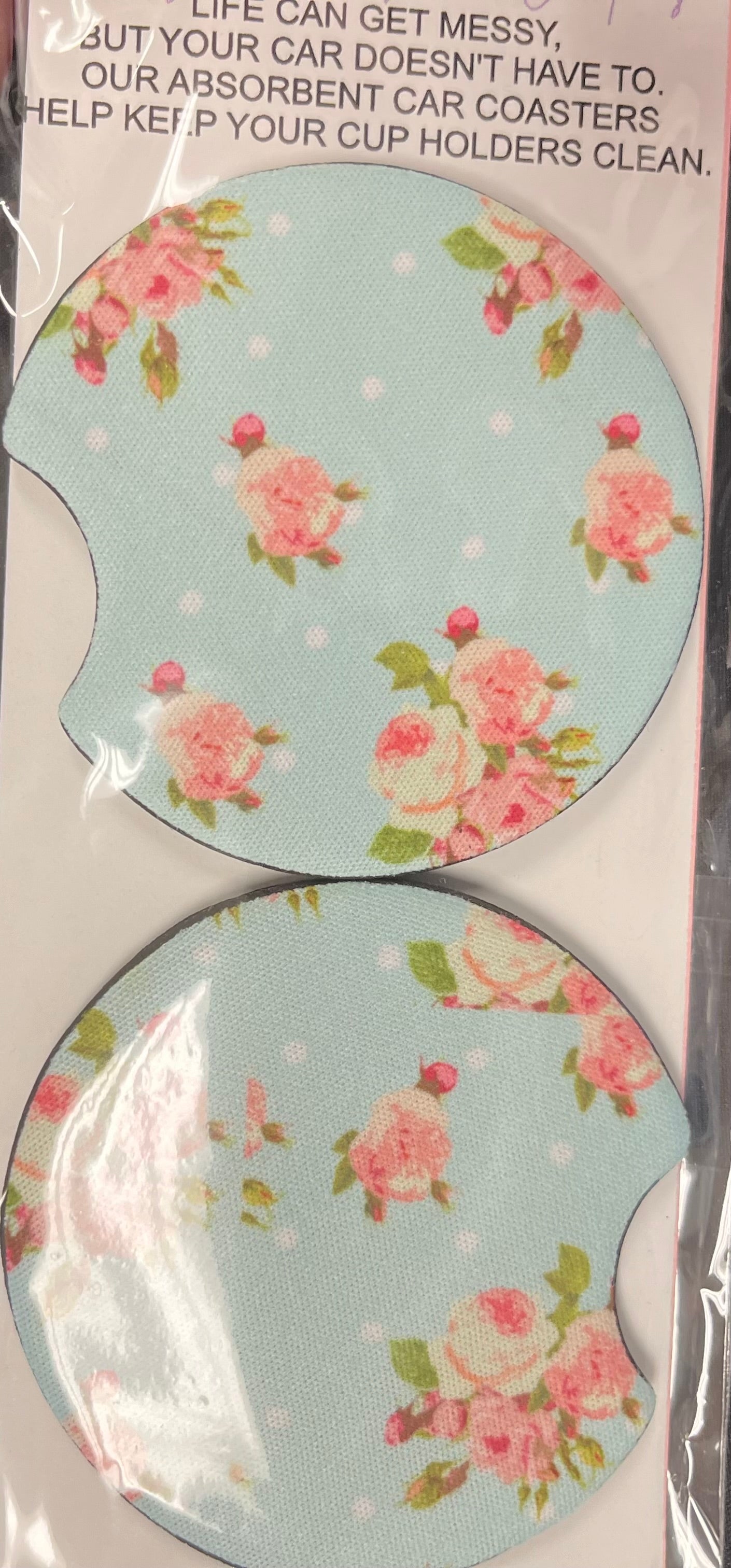 Roses and Poka Dots Car Coaster 2 pack