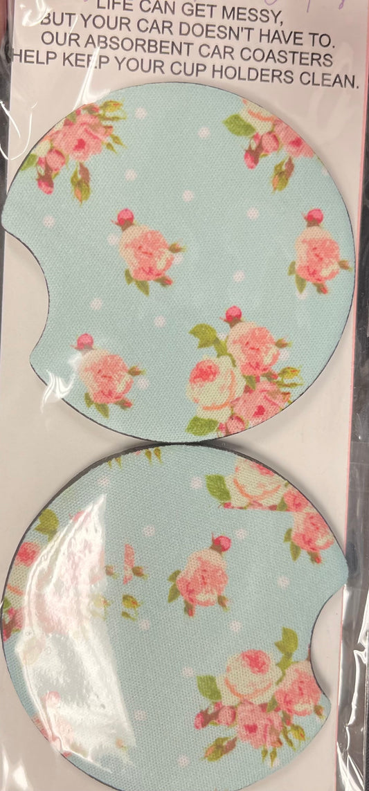 Roses and Poka Dots Car Coaster 2 pack