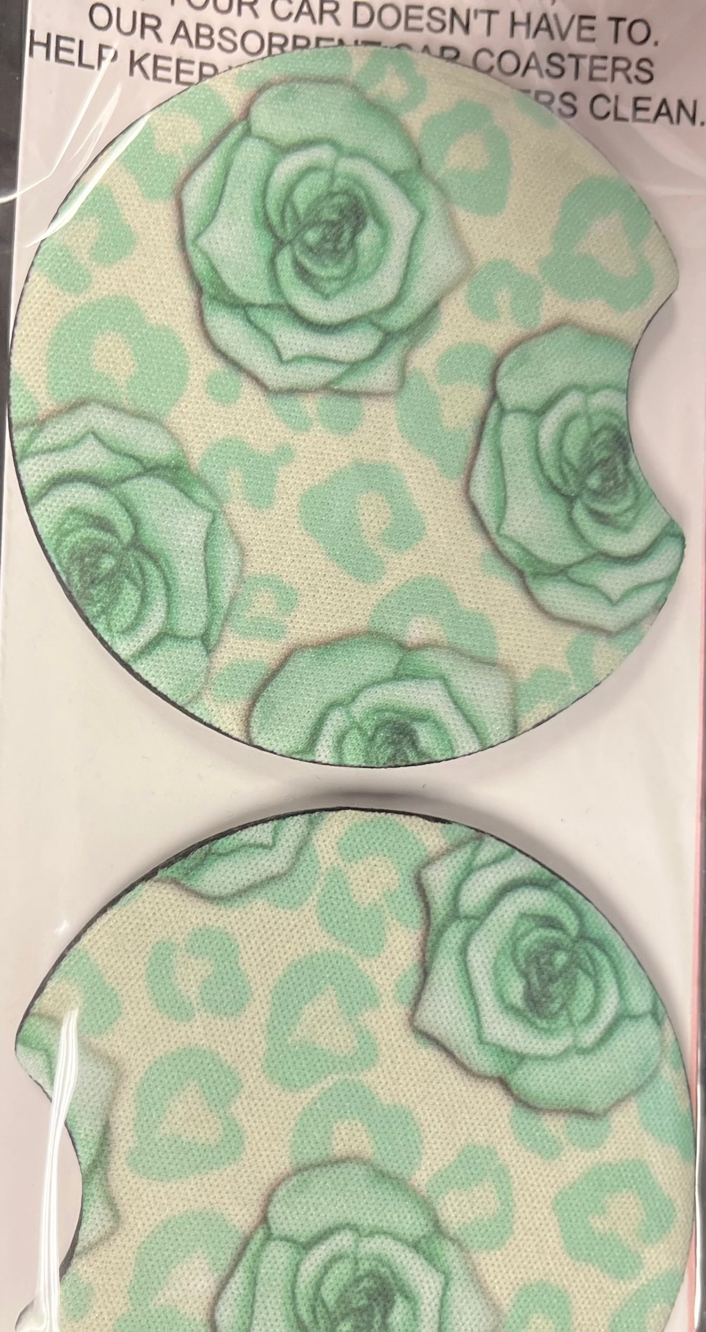 Mint Roses Car Coaster 2 pack