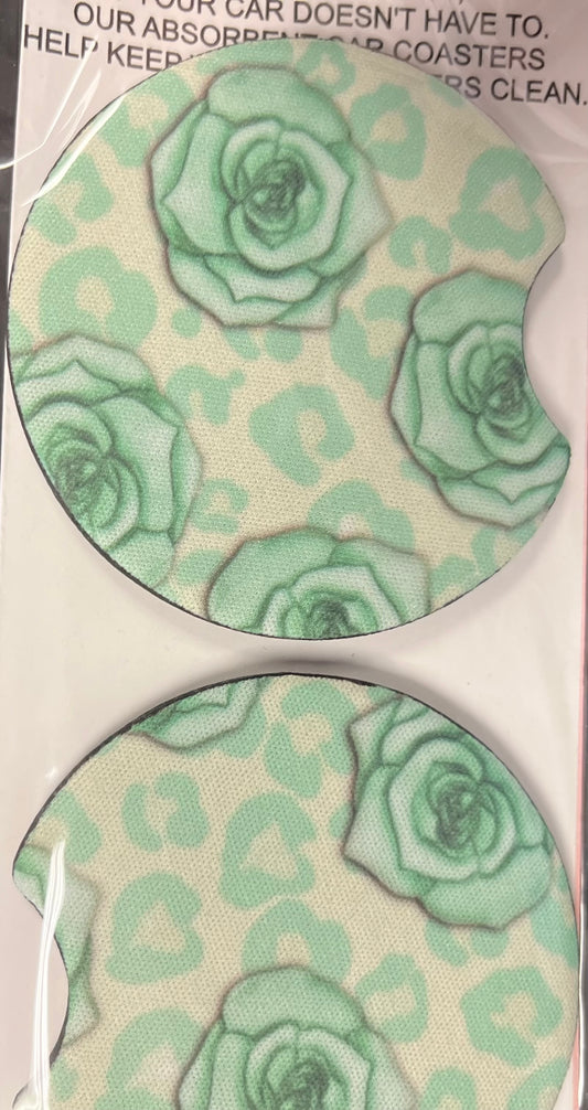 Mint Roses Car Coaster 2 pack