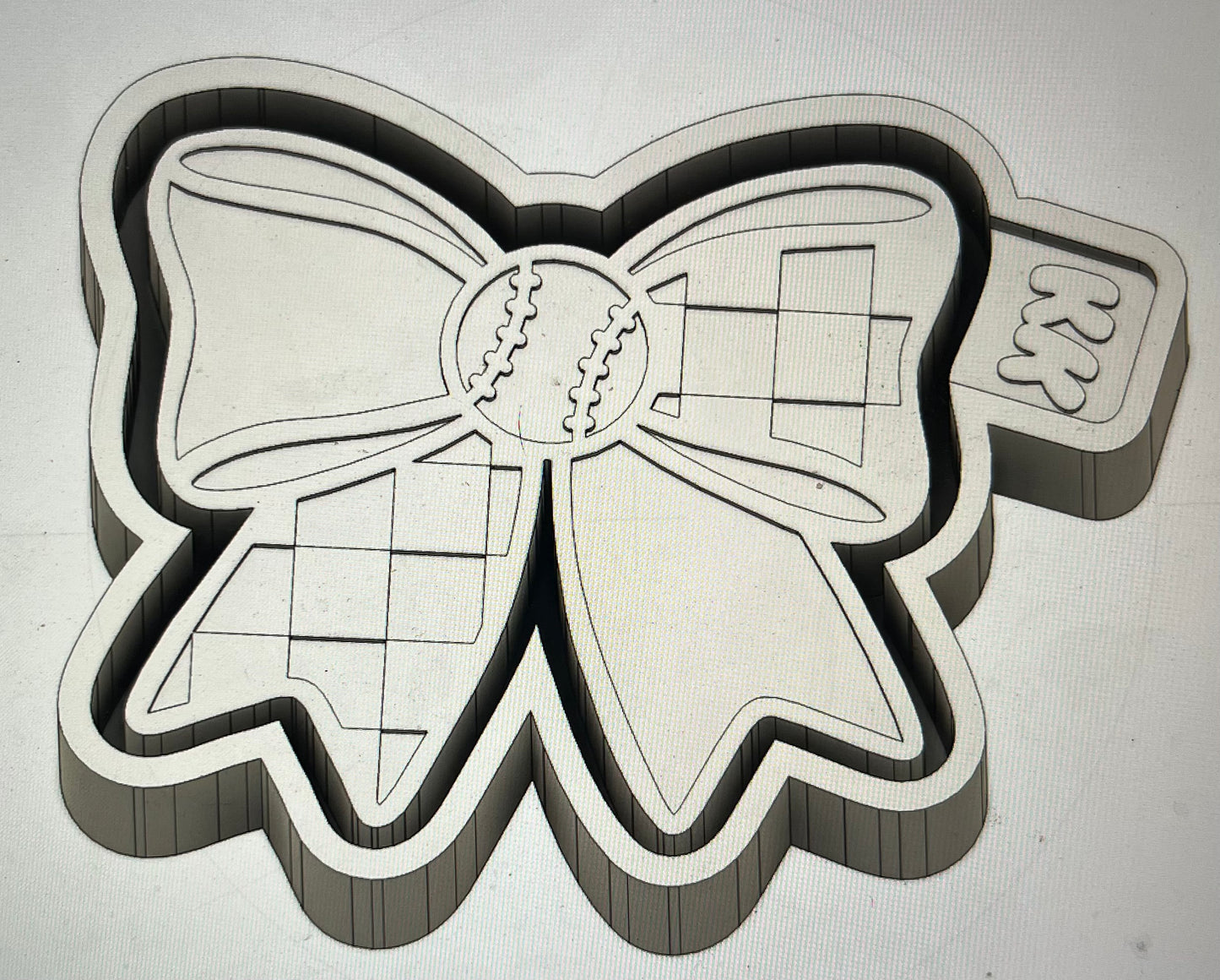 Checkered Print Bow with Baseball Center Mold