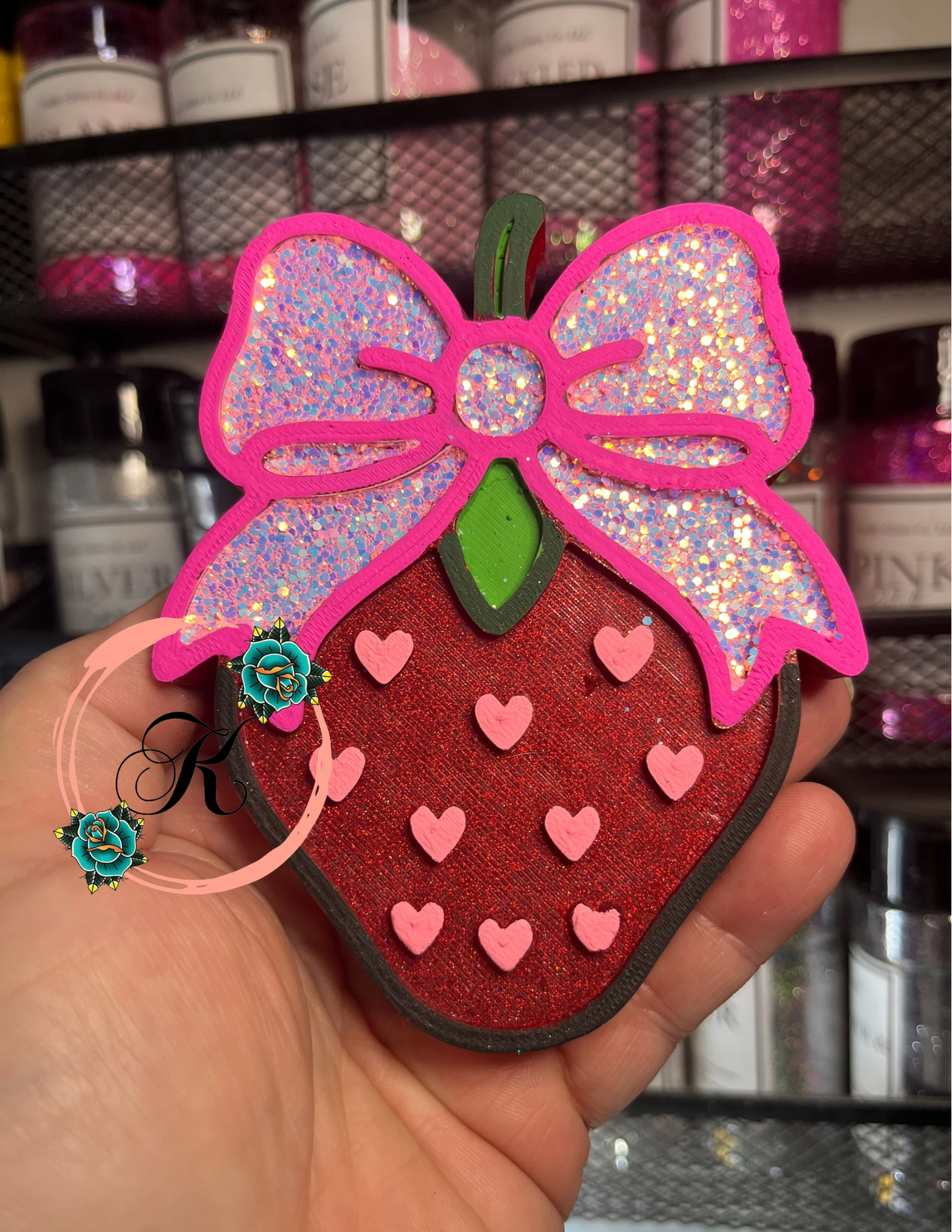 Strawberry with Hearts and Bow Freshie