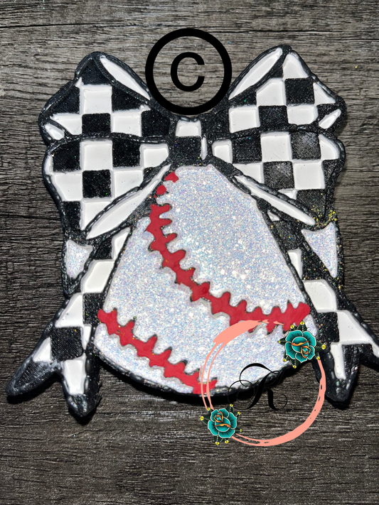 Baseball/Softball with Checkered Print Bow Mold
