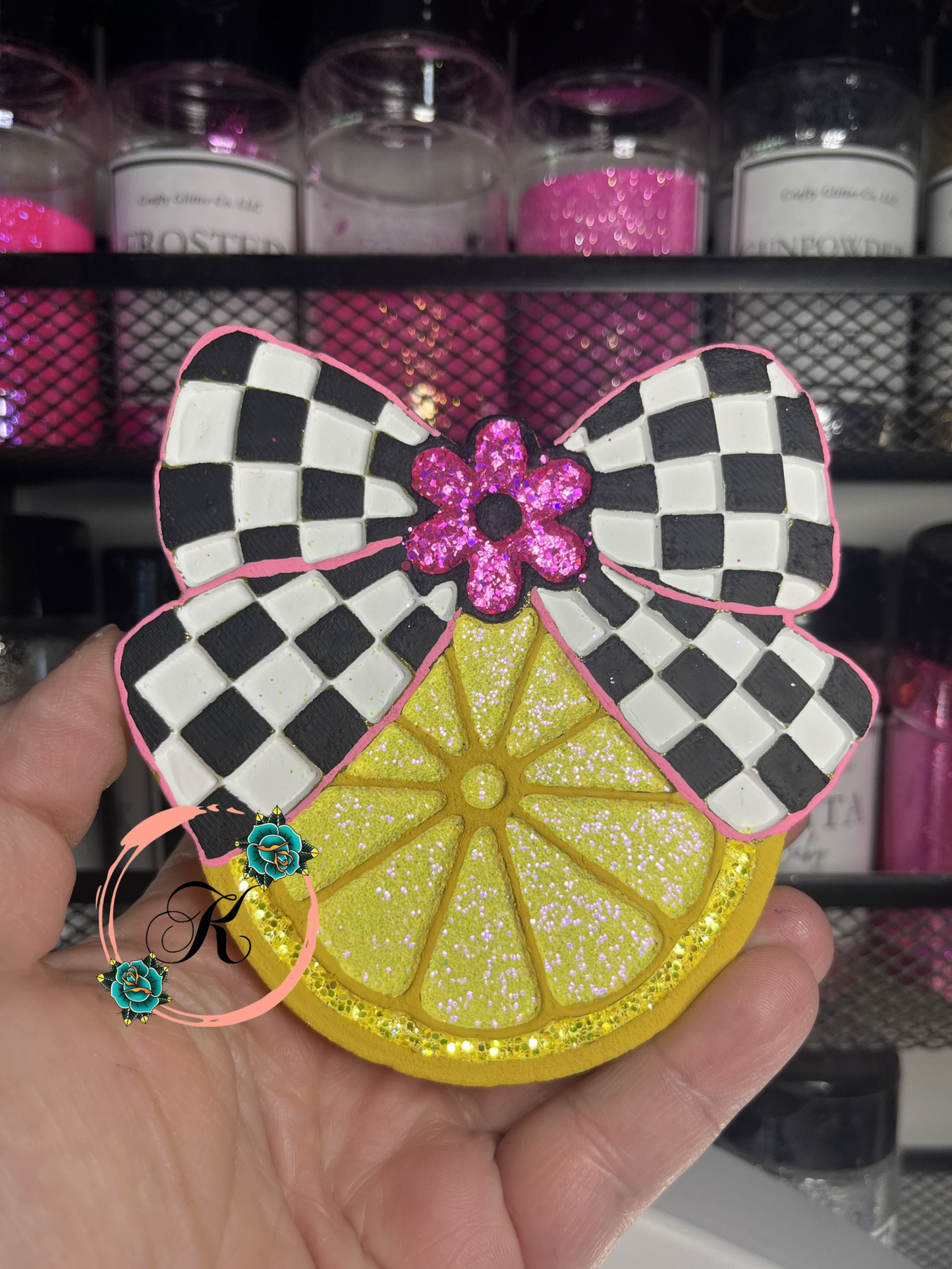 Lemon with Checkered Print Bow Freshie