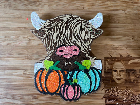 Highland Cow with Pumpkins Freshie