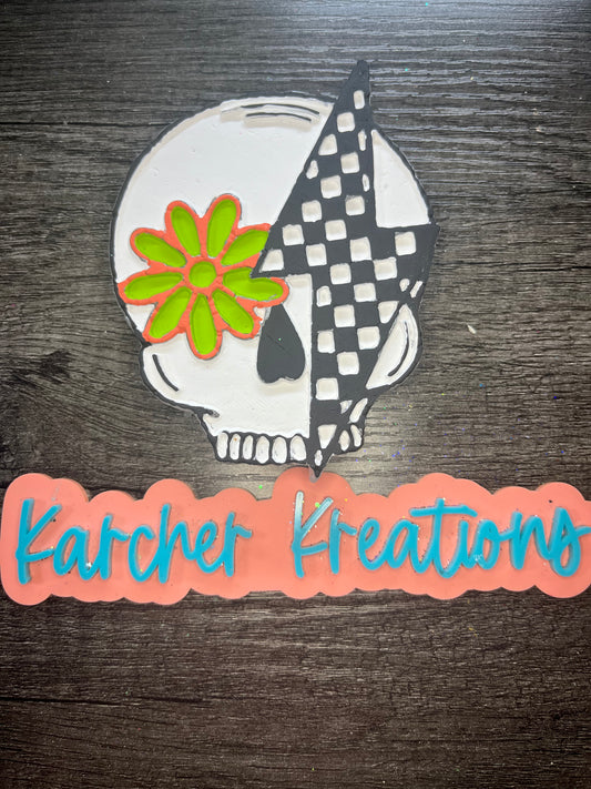 Skull with Flower and Checkered Bolt Freshie