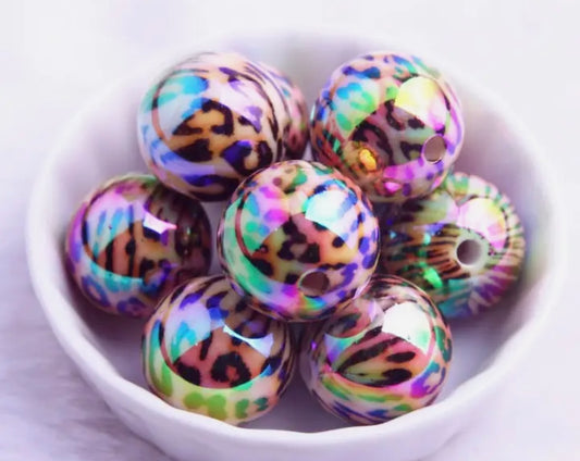 Cheetah Print, colorful shimmer bubblegum beads