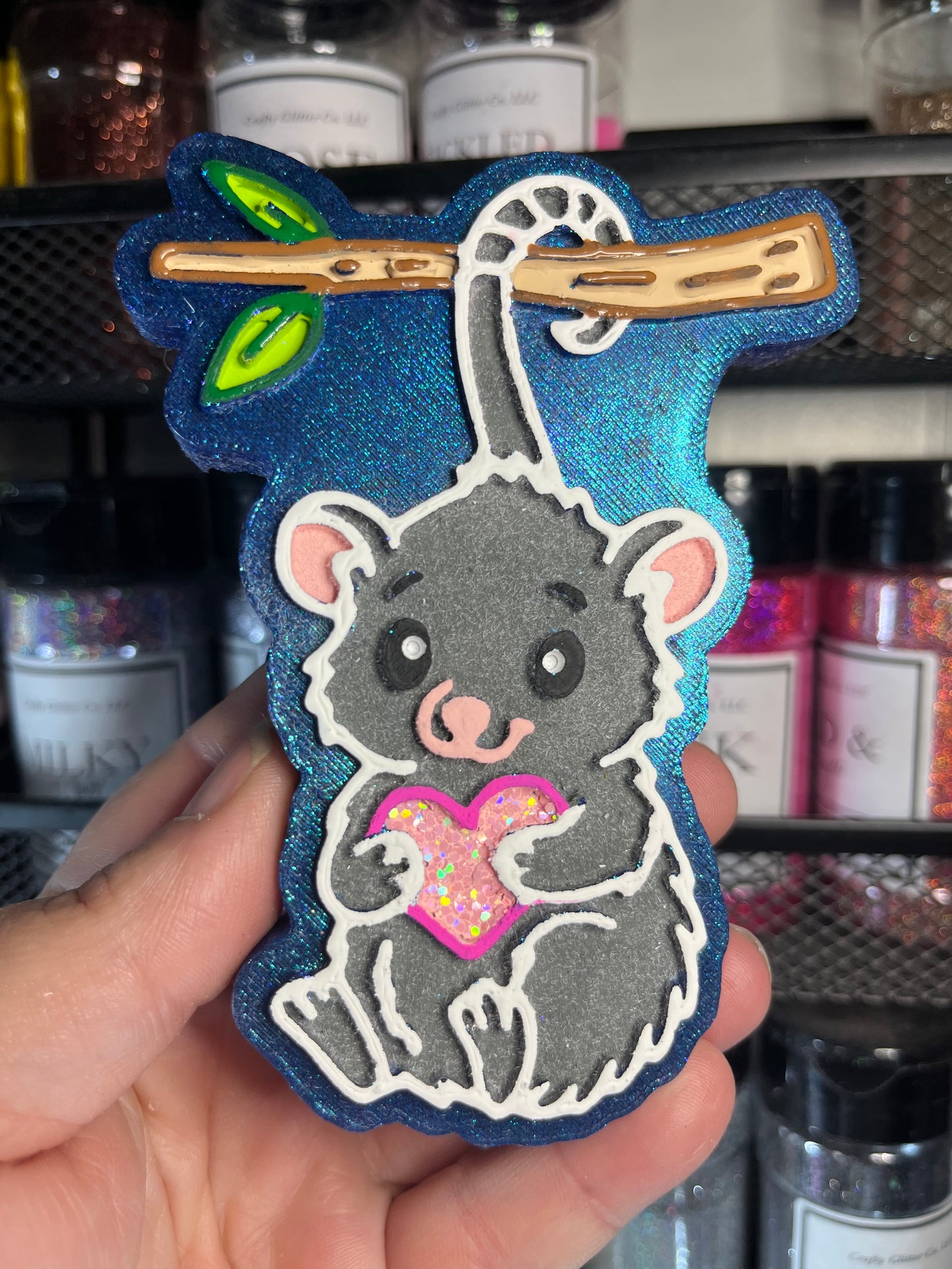 Opossum Hanging from Limb Freshie