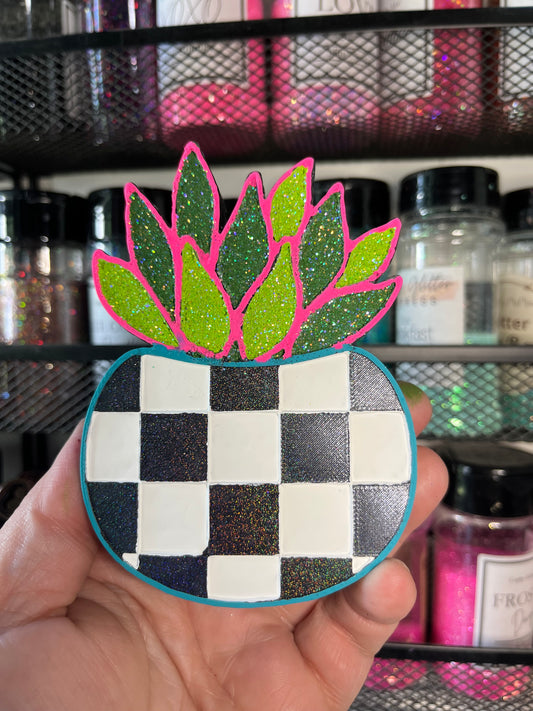 Checkered Print Succulent Freshie