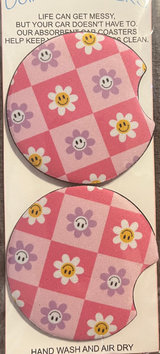 Daisy Checkered Car Coaster 2 pack