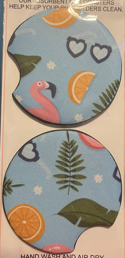 Flamingo & Sunglasses Car Coaster 2 pack