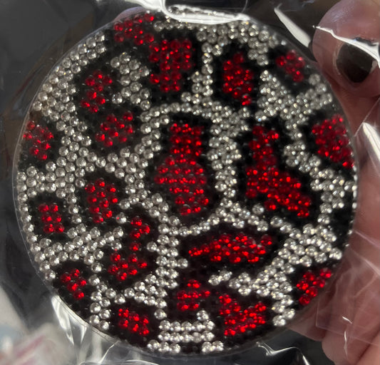 Red Cheetah Bling Car Coaster 2 Pack, Silicone
