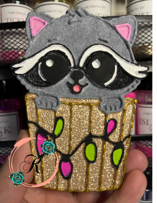 Trash Can Raccoon with Christmas Lights  Freshie