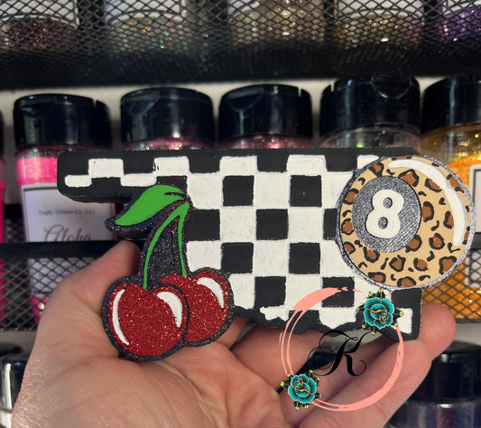Checkered Print Oklahoma with Cherry & 8 Ball Freshie