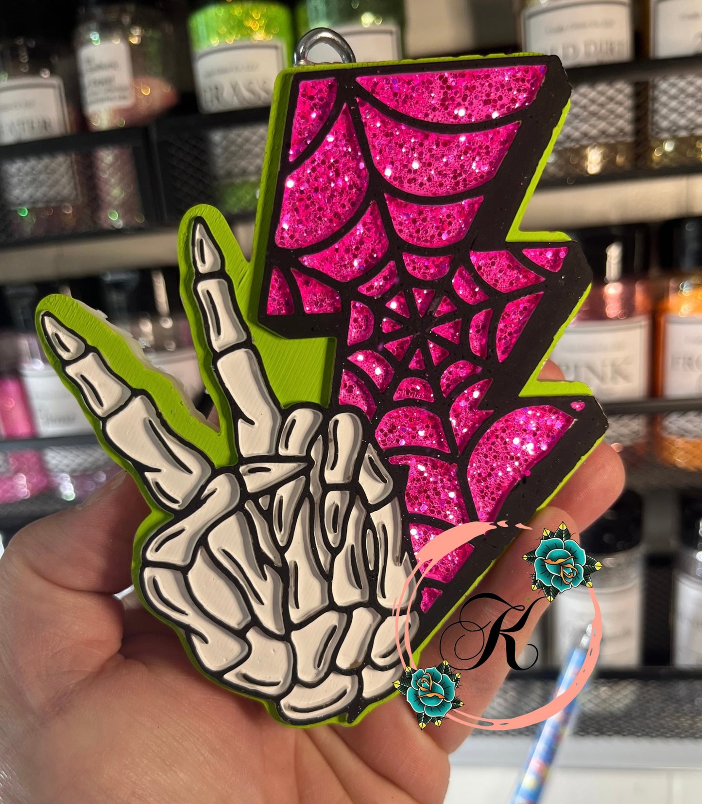 Skull Hand with Web Bolt Freshie