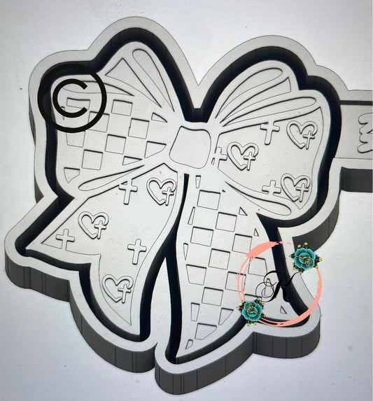 Checkered Bow with Heart Cross Mold