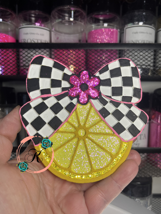 Lemon with Checkered Print Bow Freshie
