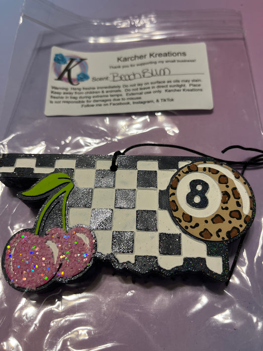 Checkered Print Oklahoma with Cherry and 8 Ball- Beach Bum
