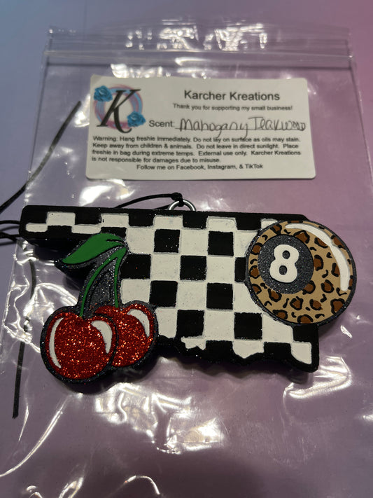 Oklahoma Checkered Print with Cherry & 8 Ball- Teakwood