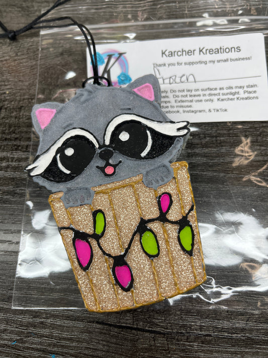 Trashcan Christmas Raccoon— Frozen