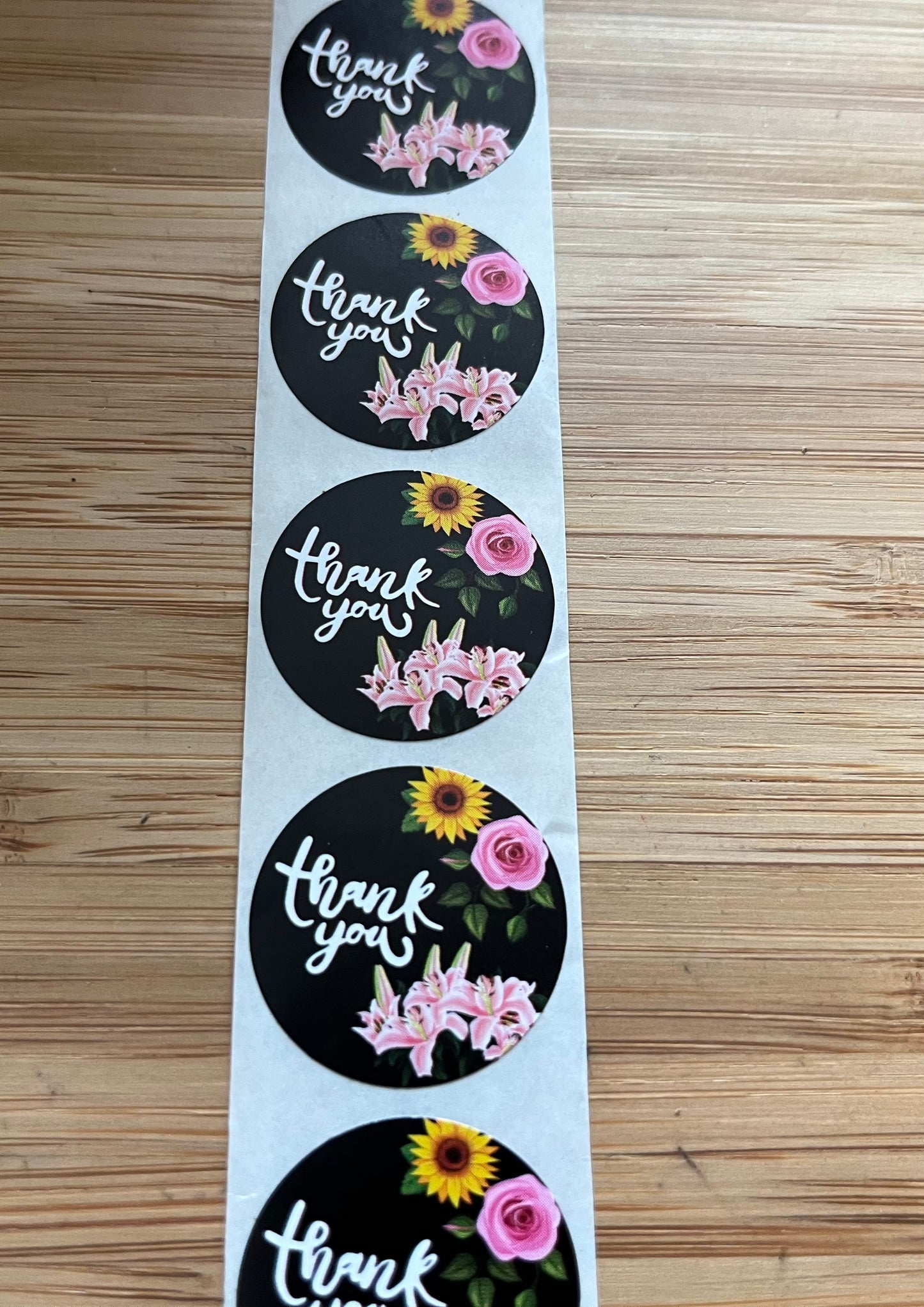 Thank you stickers, black floral