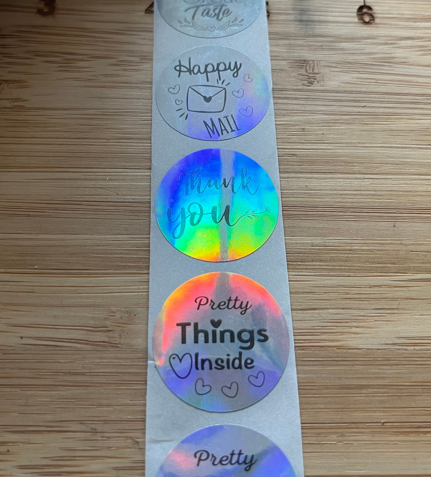 Thank you, happy mail, pretty things inside stickers